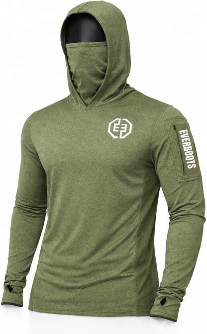 EVER BOOTS UPF +50 Long Sleeve Mens Sun Hoodie Shirt,Fishing Workout Shirt